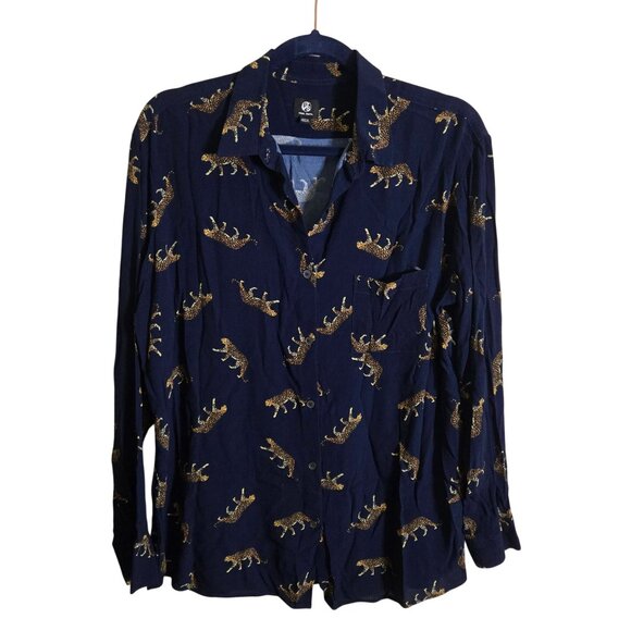 Paul Smith Navy Leopard Novelty Print Button Down Blouse Size M - Picture 2 of 6